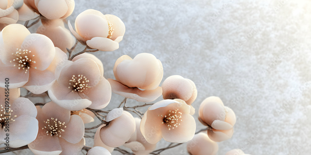 3D Render of Delicate Peach Blossoms Against a Textured Background 3D Render of Delicate Peach Blossoms Against a Textured Background