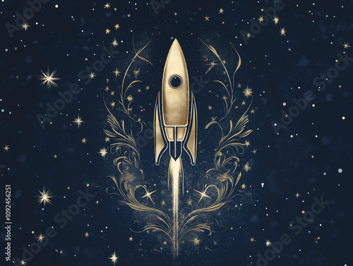Golden rocket launching towards the stars