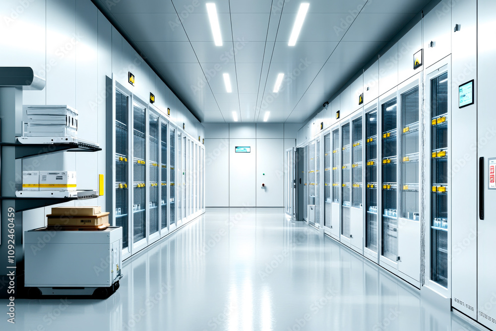 A modern storage facility featuring rows of cabinets, bright lighting, and a clean, organized environment for efficient inventory management. A modern storage facility featuring rows of cabinets, bright lighting, and a clean, organized environment for efficient inventory management.