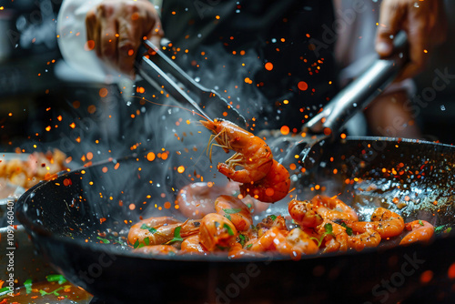 Generative AI Image of Professional Chef Preparing a Gourmet Dish in Restaurant Kitchen photo