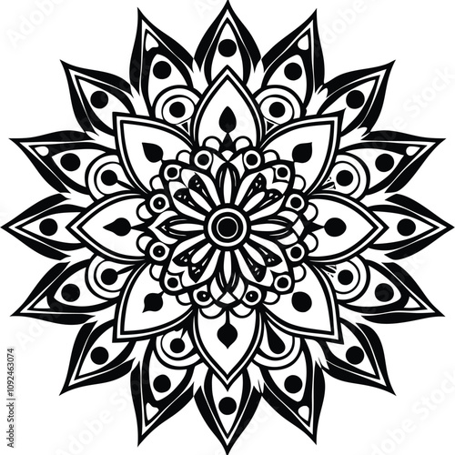 Rangoli patterns silhouette vector illustration Isolated white background.