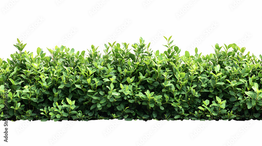 Obraz premium Lush Green Hedge: A Vibrant, Detailed Image of a Dense, Healthy Shrubbery with Small, Oval Leaves, Isolated on White Background for Design Elements