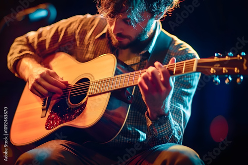Captivating Acoustic Guitar Performance. Musical soulfulness concept