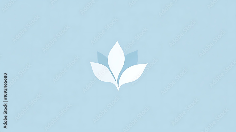 Fototapeta premium White Floral Symbol on a Light Blue Background