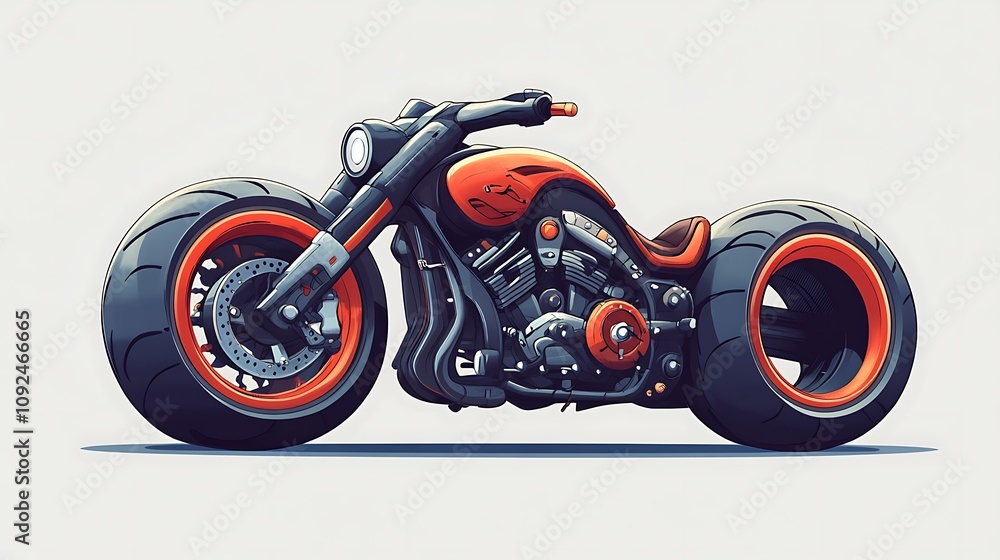 Orange and Black Custom Motorcycle with Large Tires Orange and Black Custom Motorcycle with Large Tires
