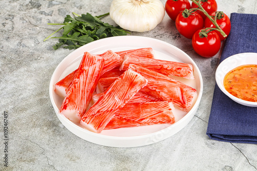Fotografie Tasty Crab stics surimi heap
