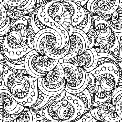 Intricate and Captivating Black and White Swirling Seamless Pattern Design Perfect for Adult Coloring Activities