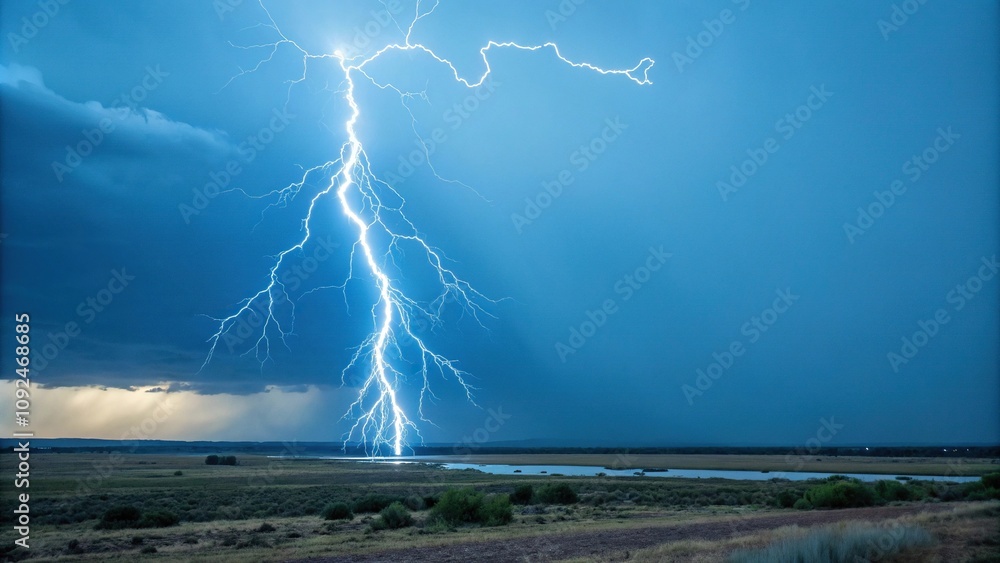 Electric Blue Lightning Bolt in the Clear Sky, , stormy weather, clear ...
