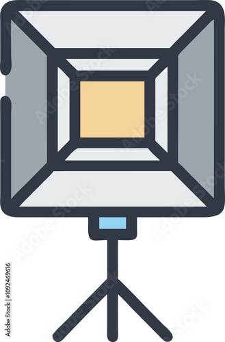 Studio Softbox Light on Tripod Illustration, Illustration of a softbox studio light on a tripod in modern colors, ideal for photography, video production, and creative-themed visuals.  
