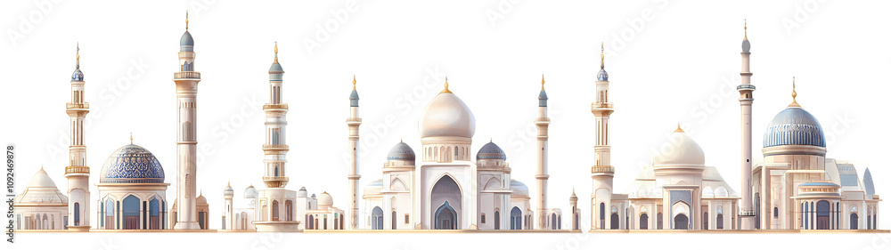 Fototapeta premium Group set of mobile smartphones in a row closeup white background isolate Modern communication