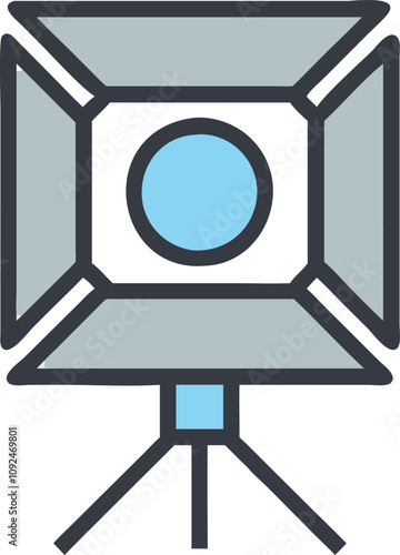 Studio Softbox Light on Tripod Illustration, Illustration of a softbox studio light on a tripod in modern colors, ideal for photography, video production, and creative-themed visuals.  
