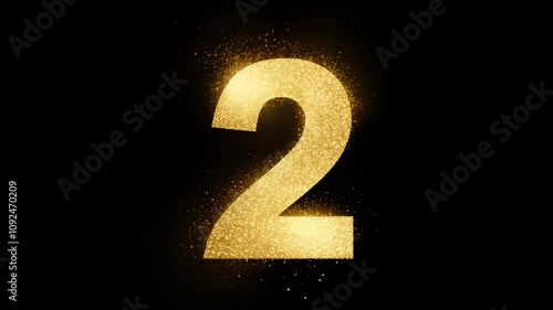 Number 2 Animation with Golden Particles on a Fully Black Background