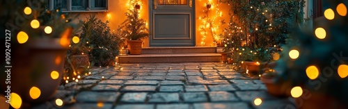 Festive House Entrance with Diwali Lights photo