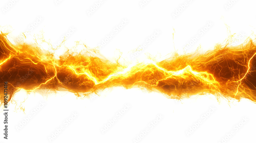 Obraz premium Abstract 3D Golden Lightning Energy Flowing Dynamically Across White Background
