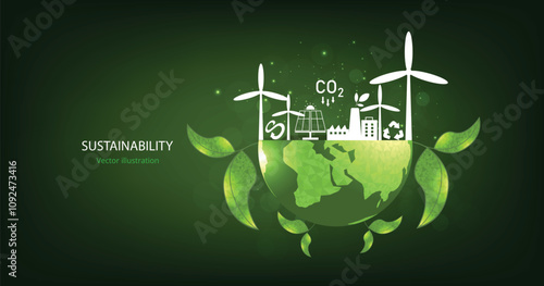 The concept of sustainability or environmental protection.Design with icons for Sustainability development and Eco friendly concept, Vector illustration.