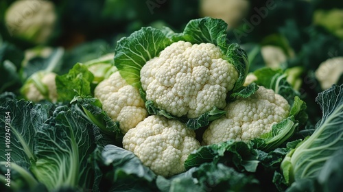 Cauliflowers in the Background Representing Healthy Fresh Produce photo