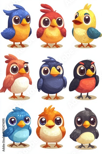 Wallpaper Mural Playful Bird Character Icons for Kids Apps Torontodigital.ca