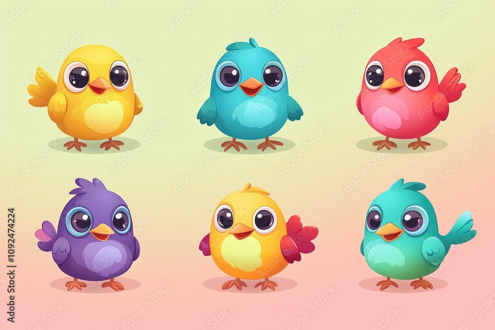 Playful Bird Character Icons for Kids Apps Playful Bird Character Icons for Kids Apps