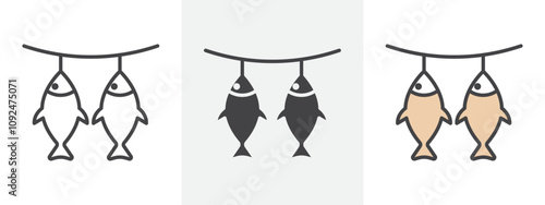 Dried fish icon Outline sign symbol set