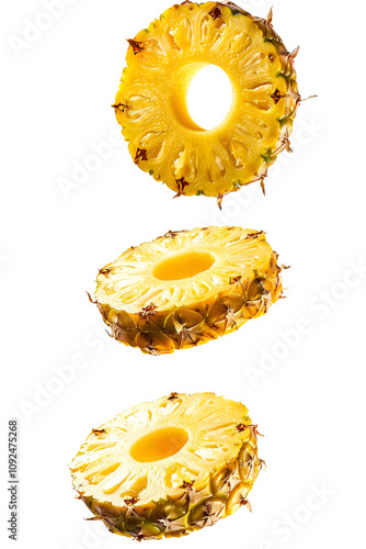 Pineapple rings flying isolated on a transparent background photo