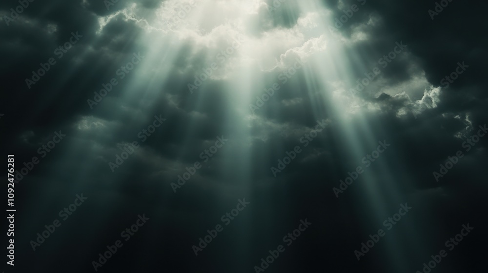 Light Rays Breaking Through Dark Clouds, Hope and Resilience Concept Light Rays Breaking Through Dark Clouds, Hope and Resilience Concept