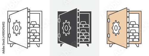 Open safe icon Outline sign symbol set