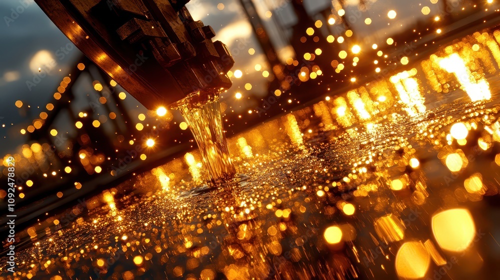 Fototapeta premium Molten Gold Pouring Industry Metallurgy Manufacturing Abstract Background