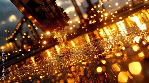 Molten Gold Pouring Industry Metallurgy Manufacturing Abstract Background