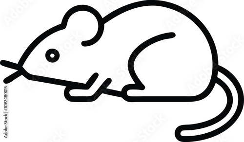 Minimalist Mouse Line Art Icon, Black-and-white line art illustration of a mouse, ideal for animal-themed designs, minimal art, and educational visuals.  
