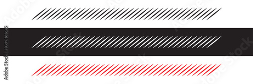 Slash line border. Diagonal parallel lines divider strip.  Slash divider.  Tilt strip geometric abstract border. isolated on white and black background. vector illustration. EPS 10