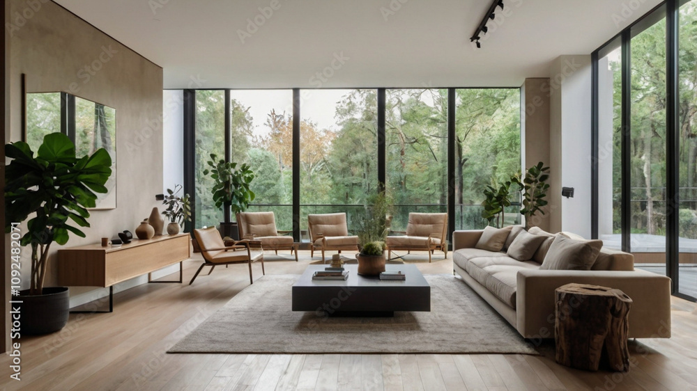 Fototapeta premium modern living room with fireplace