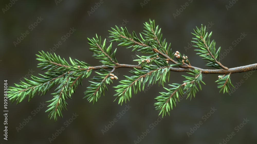 Picea abies. Norway spruce cones. Cones hanging from branch
Picea abies. Norway spruce cones. Cones hanging from branch