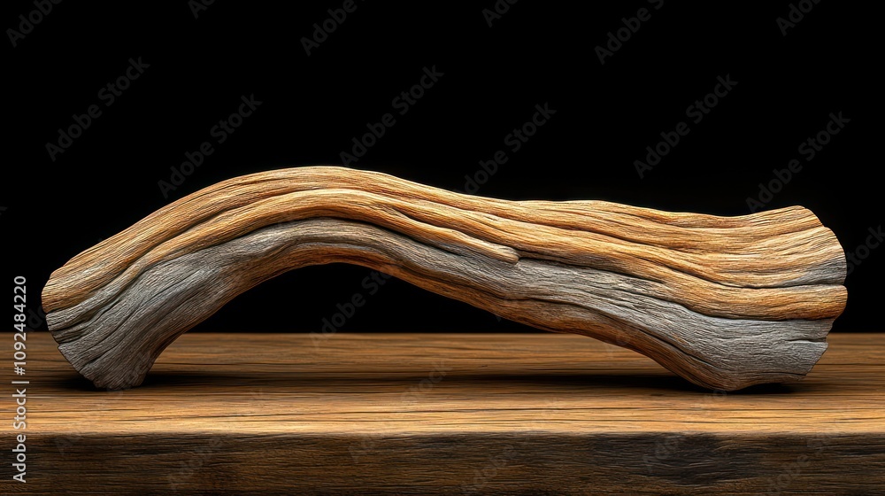 Curved wooden piece on a dark background. Curved wooden piece on a dark background.