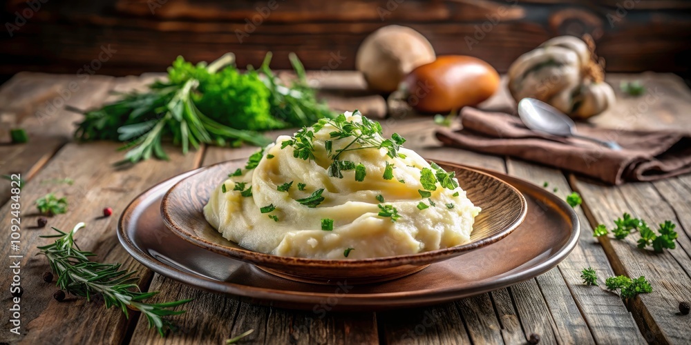 Mashed Potatoes with Garnish: Creamy Comfort Food, Rustic Presentation, Culinary Delight, Gourmet Side Dish, Food Photography, Delicious Mashed Mashed Potatoes with Garnish: Creamy Comfort Food, Rustic Presentation, Culinary Delight, Gourmet Side Dish, Food Photography, Delicious Mashed