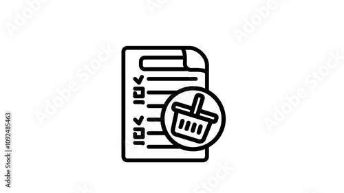 Animated shopping list line icon on transparent background, ecommerce animation, 4k video motion graphic with alpha channel, use for web design, mobile apps, ui design