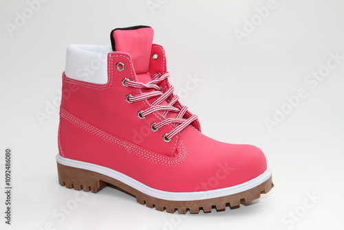 Women's boots. Short-throated. On a white background. Side view.