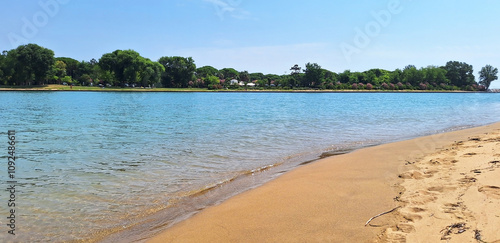 The Tagliamento River flows into the Adriatic Sea between the cities of Bibione and Lignano Sabbiadoro. Panorama. photo