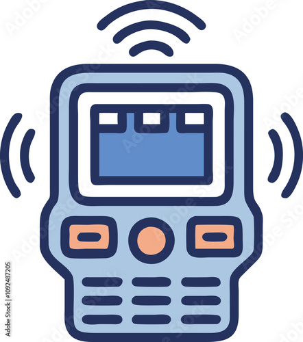 Wireless Handheld Device Icon in Color , Colorful illustration of a wireless handheld device emitting signals, ideal for technology, communication, and remote monitoring themes.  
