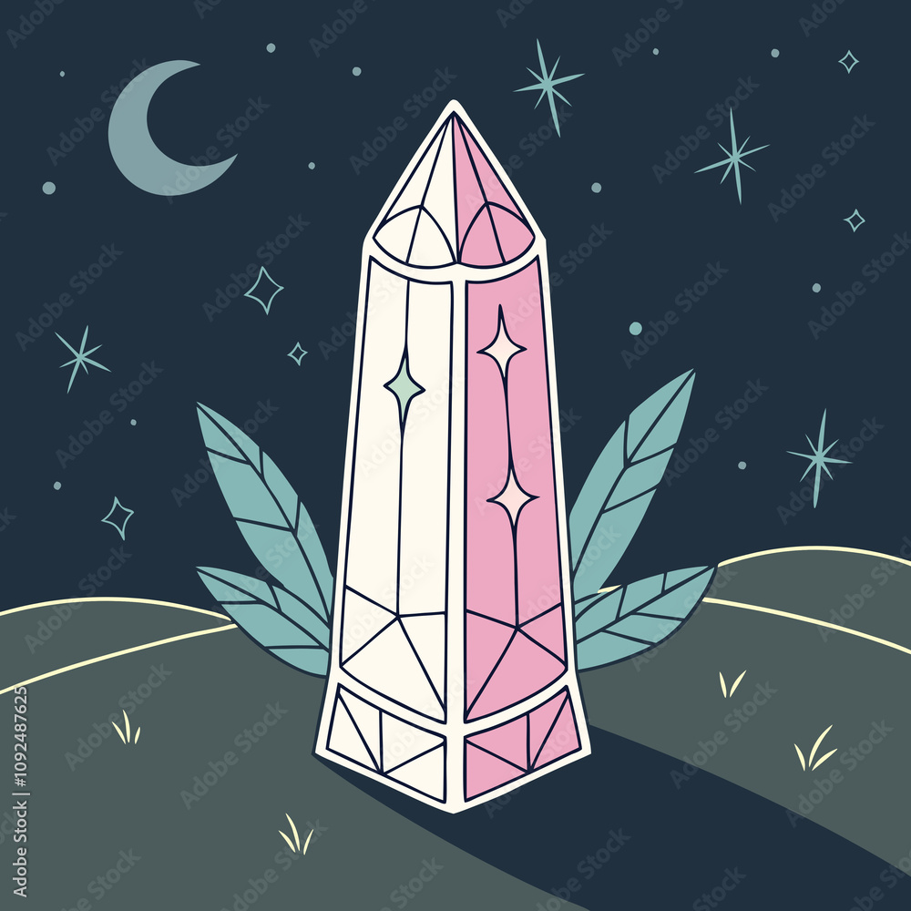 A crystal featuring intricate designs of a moon and stars, capturing a celestial theme in its elegant form. A crystal featuring intricate designs of a moon and stars, capturing a celestial theme in its elegant form.