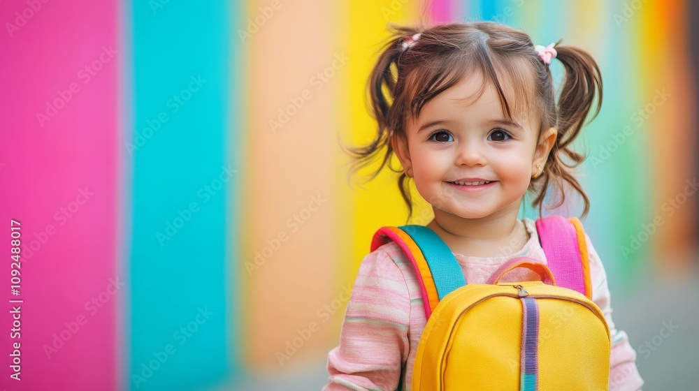 Happy Young Student with Backpack on Pastel Background - Space for Text Happy Young Student with Backpack on Pastel Background - Space for Text