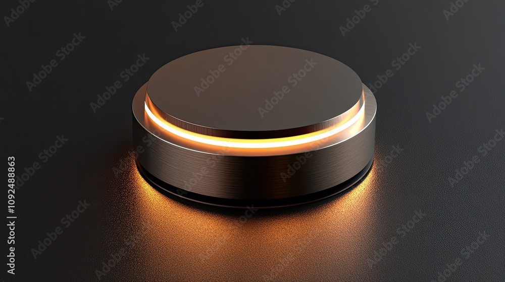Modern Stylish Round Button with a Soft Glow on a Dark Surface, Perfect for User Interface Design, Technology Concepts, and Minimalist Aesthetics Modern Stylish Round Button with a Soft Glow on a Dark Surface, Perfect for User Interface Design, Technology Concepts, and Minimalist Aesthetics