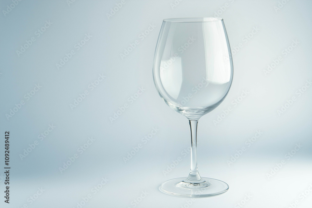 Empty glass for red wine on a white background on the right. Crockery, advertising banner. Empty glass for red wine on a white background on the right. Crockery, advertising banner.