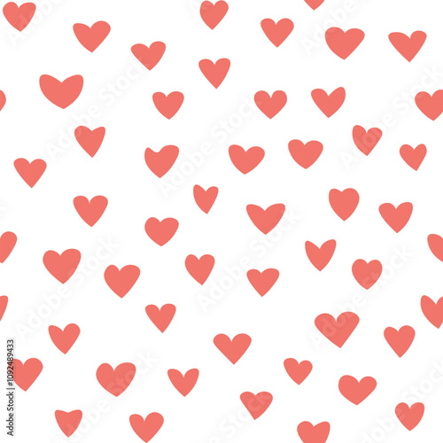 Seamless pattern with pink hearts. Template holiday vector illustration. Design for card, postcard, poster, print, banner. Cartoon colorful hearts on white background.