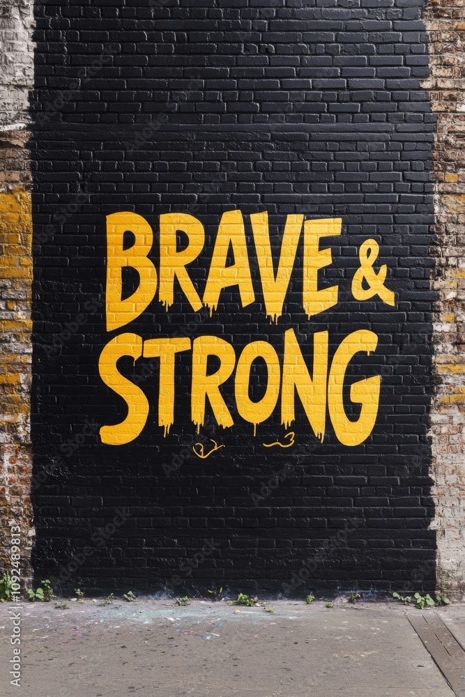 Fototapeta premium Bold Graffiti Art on Urban Brick Wall with Motivational Message 