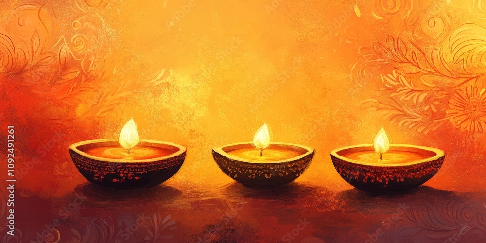 Warm Golden Diwali Background with Glowing Diyas Warm Golden Diwali Background with Glowing Diyas
