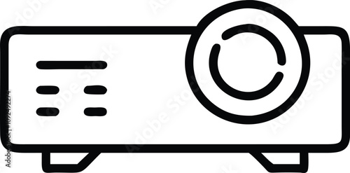 Minimalist Line Art Projector Icon, Simple black-and-white line drawing of a projector, ideal for presentations, technology-related designs, and multimedia applications.
