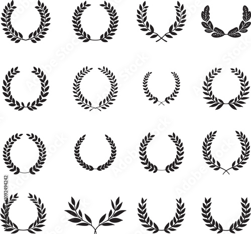 Set of laurel wreath logo black and white