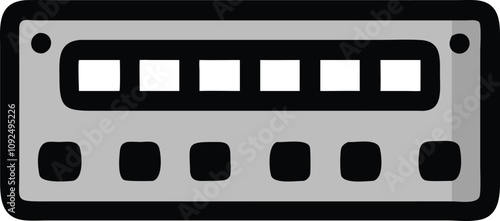 Ethernet Switch Icon with Multiple Ports, Black and gray icon of an Ethernet switch featuring multiple ports, symbolizing network connectivity and data management for electronic devices.
