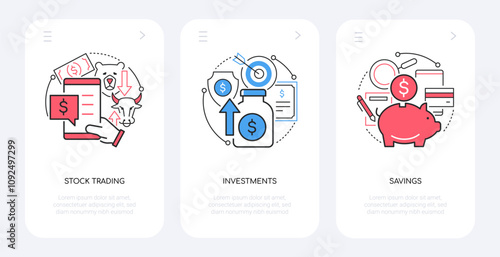 Stock trading and investment - line design style banners set