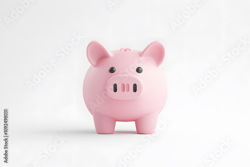 Cute pink piggy bank icon, 3D render, isolated on white background